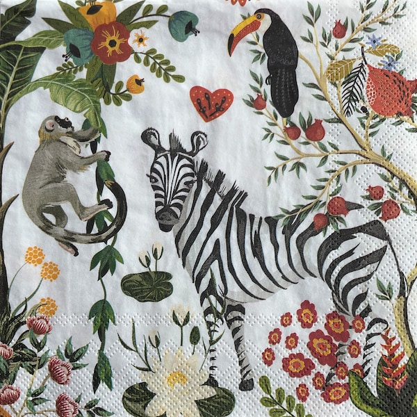 Serviette individuelle ~ Zèbre, guépard et autres animaux exotiques