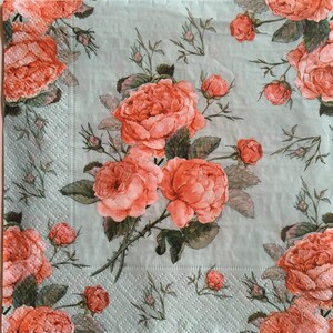 Individual Napkin ~ Pink Roses on Light Blue