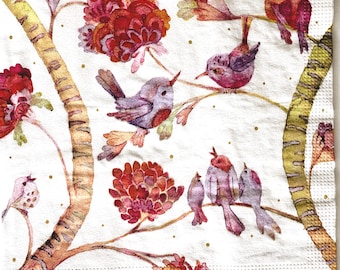 Individual Napkin ~ Whimsical Birds & Blooms