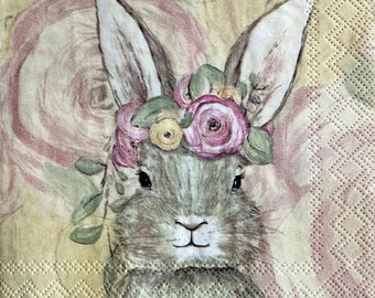 Individual Napkin ~ Bunny with a Flower Crown