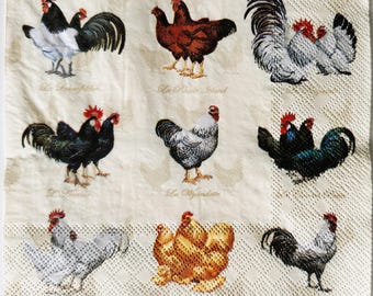 Individual  Napkin ~ Chicken Breeds (French Script)
