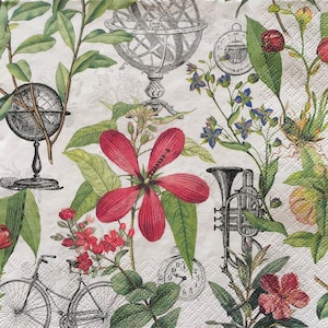 Individueel servet ~ Vintage voorwerpen en bloemen