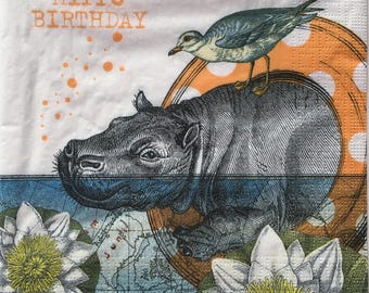 Individuelle Serviette ~ Hippo Birthday