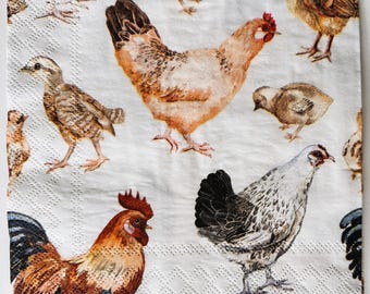 Individual  Napkin ~ Chicken Family