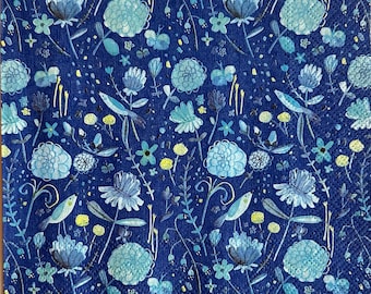 Individual Napkin ~ Blue Flowers on Blue