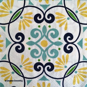 Guardanapo individual ~ Padrão de azulejos turquesa, azul e amarelo
