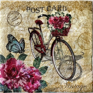 Individual Napkin ~ Postcard Bicycle