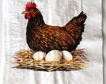 Individual  Napkin ~ Hen with Eggs