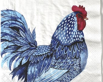 Individual Napkin ~ Blue Rooster & Hen