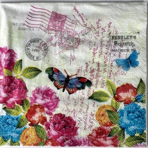 Servilleta individual ~ Letra de primavera (Flores y mariposas)