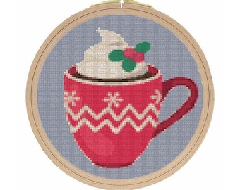 Christmas coffee cup - Cross stitch pattern Pdf - Instant download