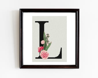 L Floral Letter Cross Stitch Pattern, Floral Monogram Cross Stitch Pattern, PDF, Big Letter, Floral Cross Stitch Pattern, Instant Download