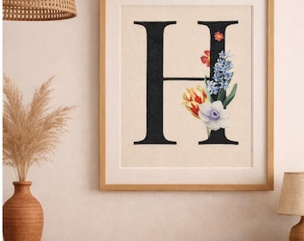 Blumen Buchstabe H Kreuzstichmuster - Monogramm (PDF-Muster)