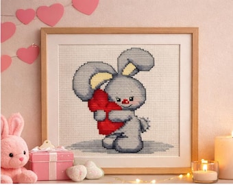 Valentine's Bunny with Heart Cross Stitch Pattern (PDF)