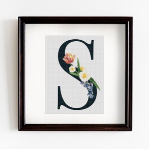 S Floral Letter Cross Stitch Pattern, Floral Monogram Cross Stitch Pattern, PDF, Big Letter, Floral Cross Stitch Pattern, Instant Download