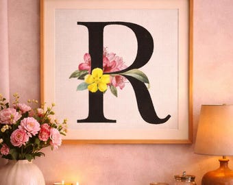 Modern Monogram Cross Stitch PDF Pattern Ornate Letter R for Immediate ...
