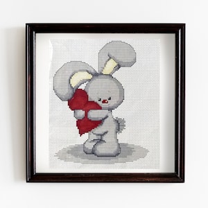 Valentine&#39;s Day Bunny with heart Cross Stitch Pattern, Cute pattern, Love pattern - Pdf - Instant download