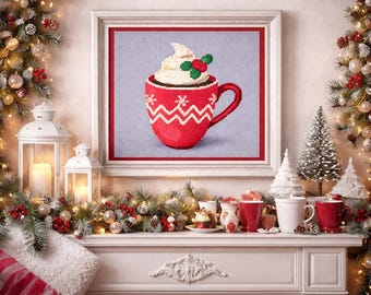 Christmas coffee cup - Cross stitch pattern Pdf - Instant download