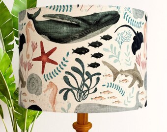 Marine life whales and sharks lampshade
