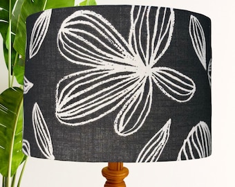 Black floral linen unique Lamp Shade