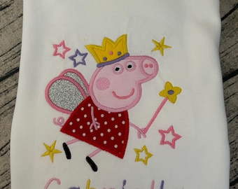 Pink pig embroidered child’s, kids t shirt, personalised, gift