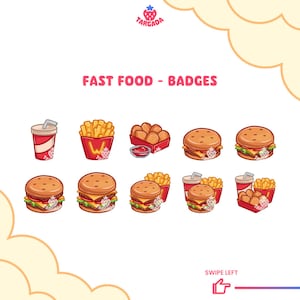 Sub Twitch Badges - Burger Fast Food (Pack of 10)