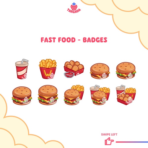 Sub Twitch Badges - Burger Fast Food (Pack of 10)