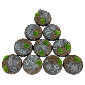 25mm Bases For Miniatures, Painted GRASS ROCKS, 10 Wargaming and Role Playing Miniatures Bases