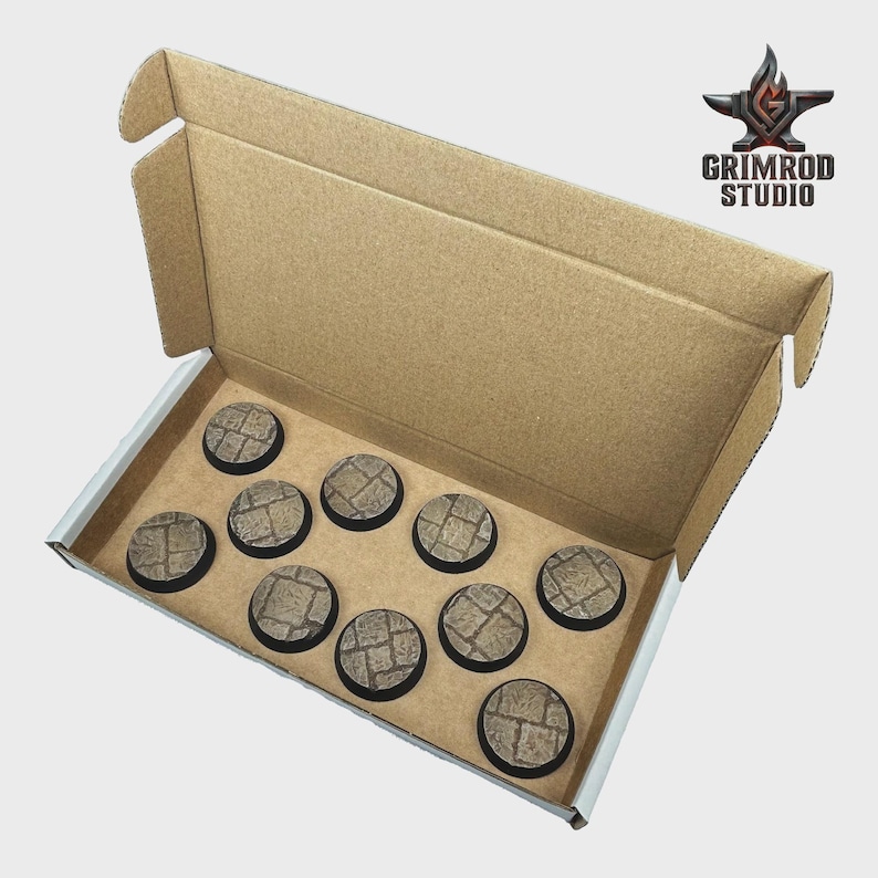 Bases de arenisca para miniaturas de 28 mm / 32 mm, bases redondas de resina pintadas de 25 mm a 160 mm para juegos de guerra de mesa. imagen 5