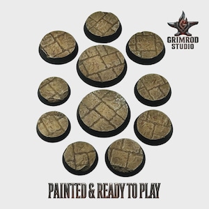 Sandstone City Bases for 28mm / 32mm Miniatures, Round 25mm-160mm Painted Resin Bases for Tabletop Wargames