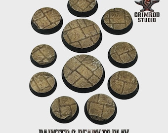 Sandstone City Bases for 28mm / 32mm Miniatures, Round 25mm-160mm Painted Resin Bases for Tabletop Wargames
