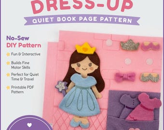 Patroon voor een pagina in een prinsessenverkleedboek – Een naaivrij vilten activiteitenboek voor peuters (digitale pdf)