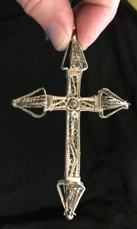 Silver Mexican Filigree Cross - image 3