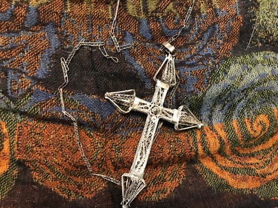 Silver Mexican Filigree Cross - image 2