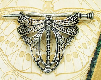 Grande barrette métal libellule style art nouveau