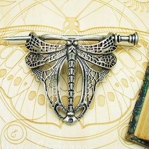 Large art nouveau style dragonfly metal barrette