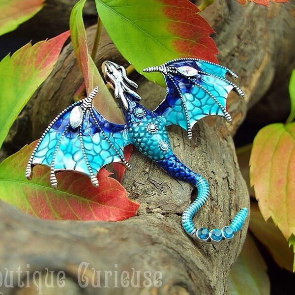 Broche pendentif dragon bleue / verte / violette