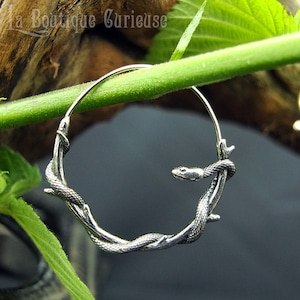 Pair of gothic steel snake hoop earrings