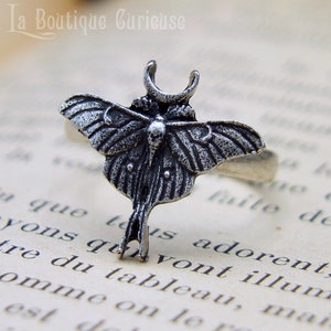 Actias Luna adjustable butterfly moon ring