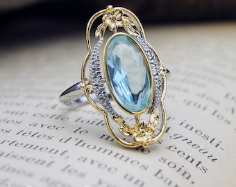 Vintage art nouveau style ring imitation aquamarine