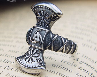 Steel viking warrior double ax protection ring