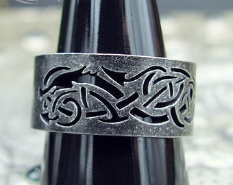 Viking dragon ring stainless steel openwork pattern