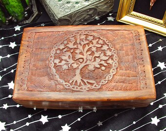 Boîte arbre de vie en bois pour cartes tarot bijoux trésors