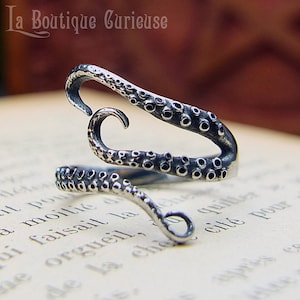 Adjustable steampunk tentacle ring in steel, octopus, kraken, Cthulhu
