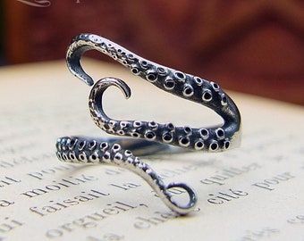 Steampunk ring tentacles adjustable steel octopus kraken cthulhu