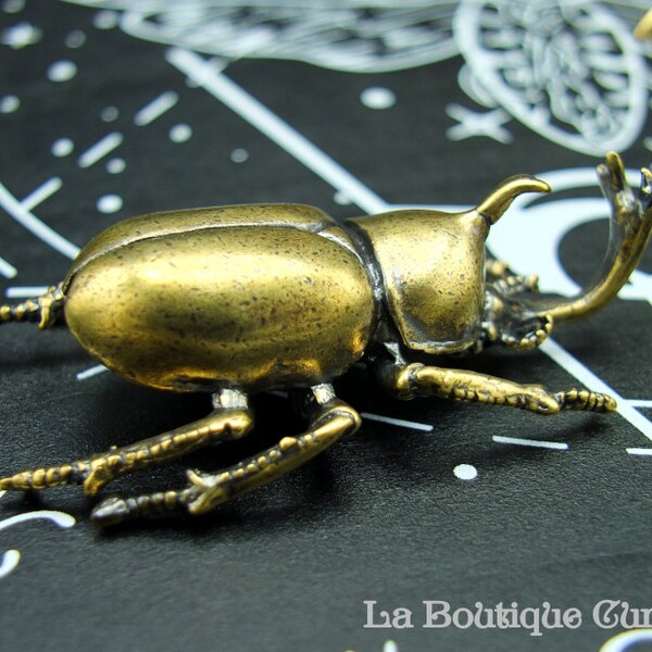 Figurine scarabée rhinocéros japonais Allomyrina dichotoma en laiton