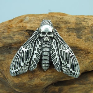Pendant and cord sphinx skull / moth gothic punk - stainless steel
