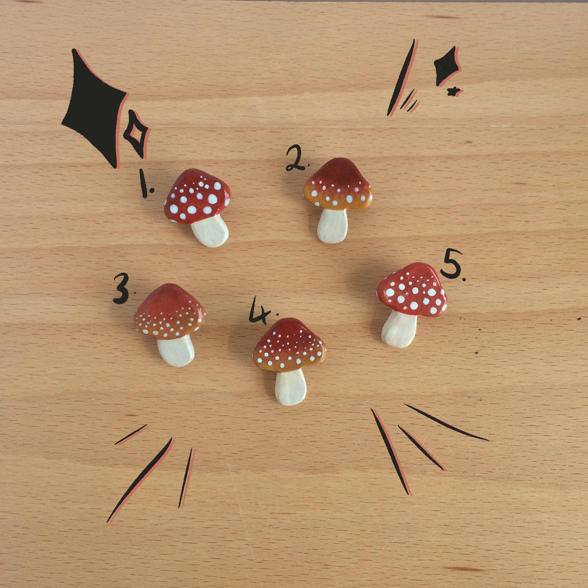 Hand painted resin mushroom pin badge Etsy