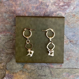 Snake Vertebrae Dangling Earrings / Bone Earrings / Real animal bone / taxidermy jewelry / Gold plated mini hoops