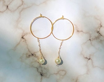 Pearl Earrings -Gold Pearl drop earrings - Pearl Earrings dangle-  Pearl Hoop Earrings- Baroque Pearl- Bridesmaid Earrings - Wedding Pearls